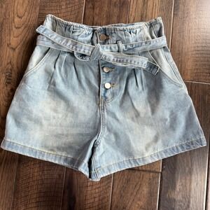 Böhme Paperbag Denim Shorts XS Light Wash High Waist Button Fly Cotton S14061B